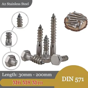 M6 M8 M10 A2 STAINLESS STEEL COACH SCREWS HEX HEAD LAG BOLTS WOOD SCREW - Picture 1 of 20