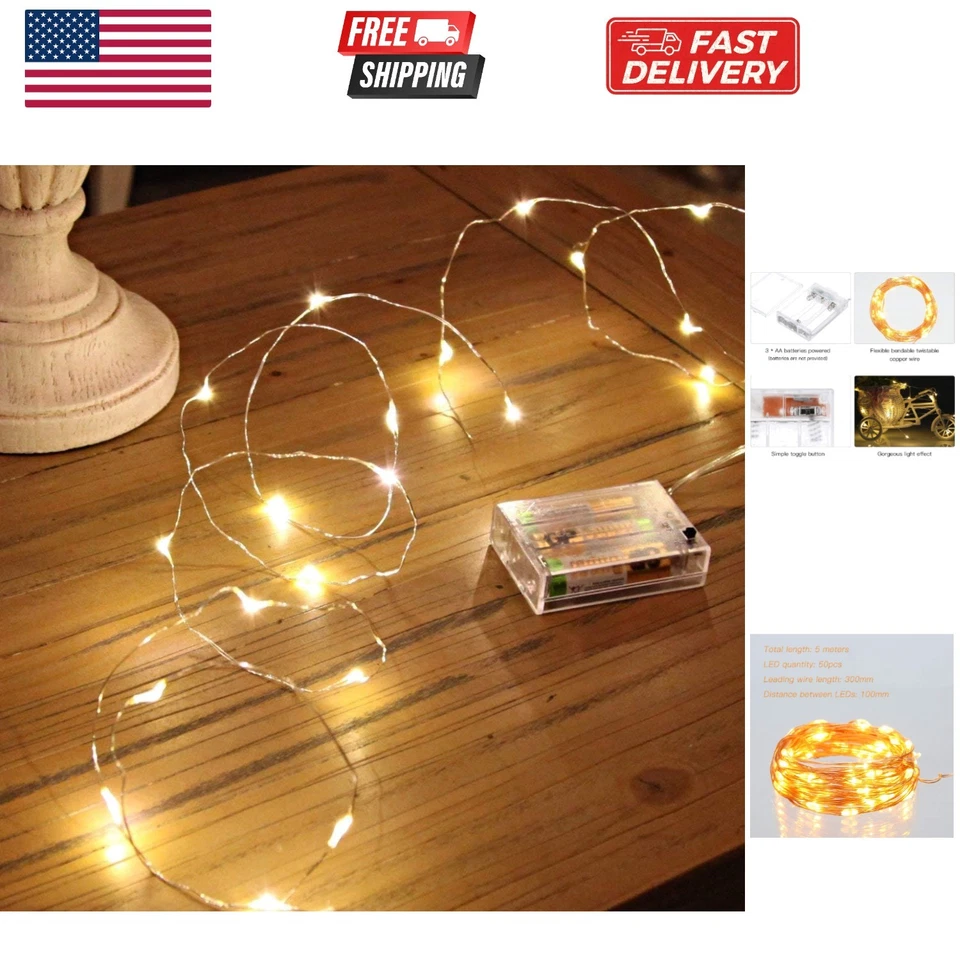 LED Fairy Lights Battery Operated 1 Pack Mini Powered Copper Wire Sta Warm White
