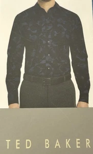 Ted Baker Mens Long Sleeve Button Up Shirt Size Medium Black With Blue Pattern - Bild 1 von 5