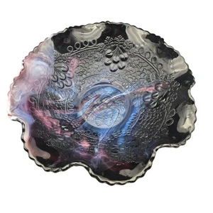 Fenton Iridescent Purple Milk Glass Swirl Bowl with Ruffled Edge Daisy Cherry - Picture 1 of 10