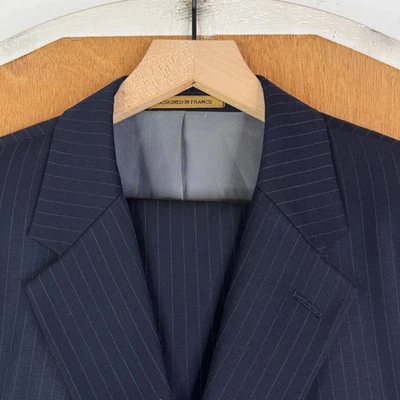 Giorgio Cosani Suit Mens 44L Navy Pinstripe 2 Button Super 150s Wool Cashmere - Image 1 of 4