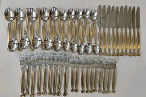 Sasaki Korea Mikael BjornstJerna Flatware Set For 10, Minus 1 Fork Silver/Gold - Picture 1 of 10
