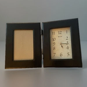 BULOVA DUAL SECTIONS CLOCK & 4”X6” PIC FRAME HINGED FOLDING GLASS FRONT ELEGANT! - Picture 1 of 9