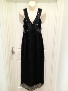 BLACK BEADS EMBELLISHED MAXI DRESS..GREY/BLACK OR WHITE.SIZE 10-14..BRAND NEW.. - Picture 1 of 5