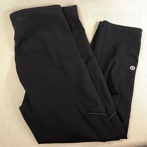 Lululemon Women's Size 8 Black Crop/Capri Leggings Side Pockets Back Zip GUC