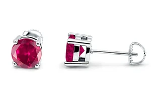 .50 ct. Ruby Round Basket Stud Screw Back Earrings Solid Sterling Silver - Picture 1 of 3