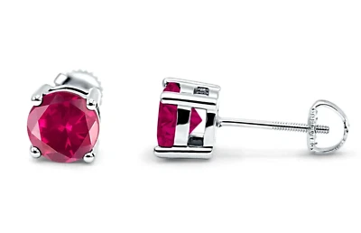.50 ct. Ruby Round Basket Stud Screw Back Earrings Solid Sterling Silver - Image 1 of 3