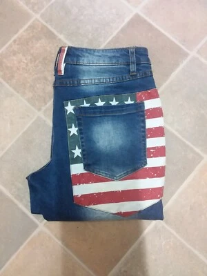 Rainbow Boyfriend Womens Jeans American Flag Button Up High Waist Size 8 - Image 1 of 3