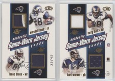 2002 Pacific Heads Up Game Worn Jersey Quads Gold /45 Marshall Faulk Isaac Bruce