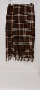 WORTHINGTON Blanket Fringe Skirt Sz 10P Plaid  Wool Blend Lined Dark Academia - Picture 1 of 13