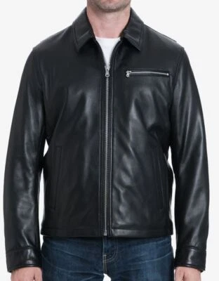 $595 Michael Kors Men Black James Dean Leather Warm Jacket Winter Coat Size S - Image 1 of 4