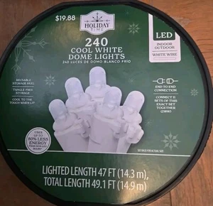 Holiday Time Weihnachtsbeleuchtung 240 kaltweiße Lichterkuppel LED weißer Draht 49,1' - Bild 1 von 2