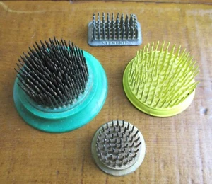 FOUR Vintage Metal FLOWER Pin FROGS Holder Spiked Round Rectangle Golden Gate - Picture 1 of 3