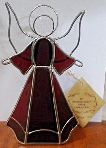 Vintage 1985 Stained Glass House Studio Angel "Gloria" Clear Ruby Red With Tag - Picture 1 of 9