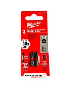 Milwaukee 48-32-4433 Shockwave 1 in. Pozidriv #3 Insert Bits 2PK - Authorized - Picture 1 of 1