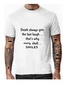 DEATH silkscreen Tshirt LAST LAUGH custom 2XL white cotton black font - Picture 1 of 1