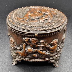 Antique Victorian Copper Jewelry Box with Relief Scenes of Cherubs France/c1850 - Picture 1 of 15