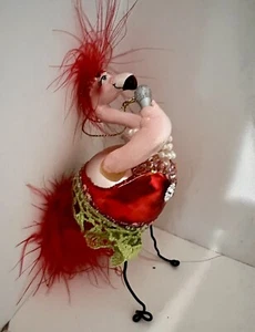 BLOWN GLASS SINGING PINK FLAMINGO Anthropomorphic ORNAMENT TROPICAL Microphone - Picture 1 of 6
