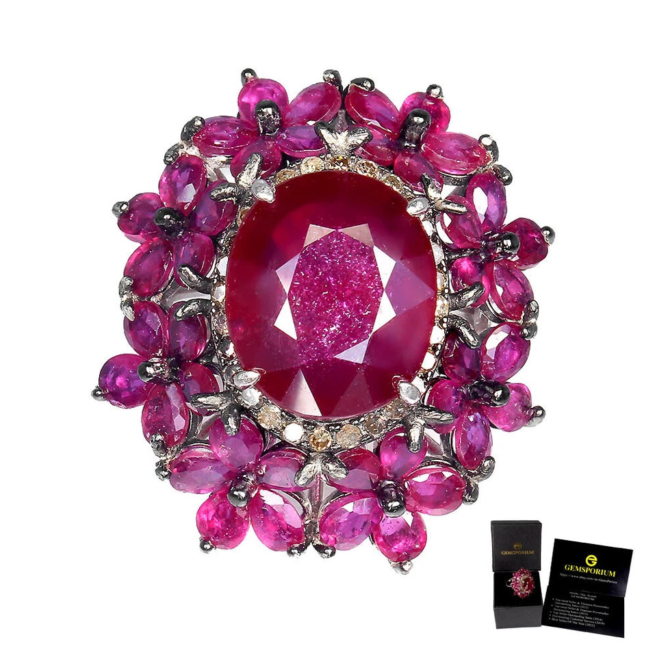 Anillo de plata de ley 925 rubí ovalado 14x12 mm diamantes piedras preciosas joyería hecha a mano 8 Foto 1 de 4