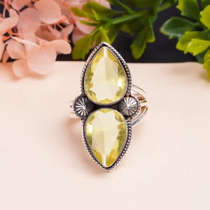 Lemon Quartz Gemstone 925 Sterling Silver Ring Oxidize Jewelry Gift For Friends. - Picture 1 of 8