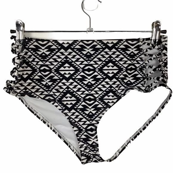 BONGO Bikini Bottom Women Small Aztec Geometric Print Criss Cross High Waisted - Image 1 of 4