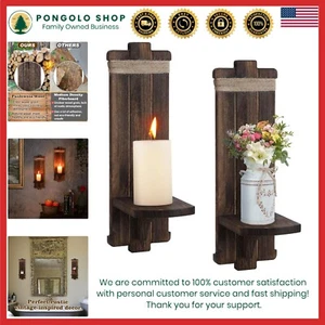 Wall Candleholder Rustic Wooden Set 2 Handcrafted Vintage Home Decor Accessories - Picture 1 of 8