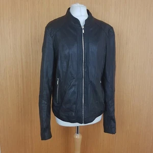 ARMA Leather Biker Jacket UK 18 Black Zipped Fitted Soft Feel - Picture 1 of 10