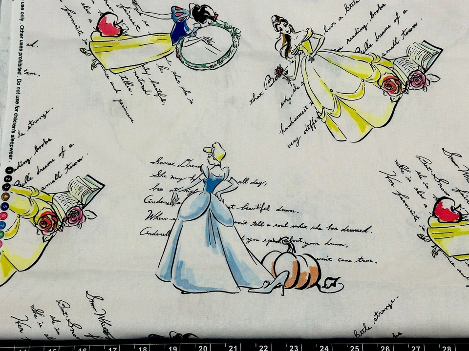 Fat Quarter 18”x21” Princess Cinderella Bell Snow White Disney Cotton Fabric - Image 1 of 1