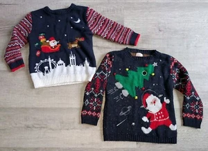 Lot of 2 Christmas Sweaters Santa Reindeer Space George Boys Size 3-4 4-5 - Picture 1 of 9