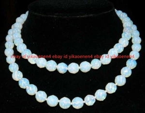 Pretty 10mm Faceted White Opal Moonstone Round Beads Gemstone Necklace 18-36'' - Picture 1 of 17