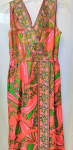 VTG 70's Vibrant Maxi Evening FESTIVAL Dress Gown PINK RED MOD Size 12 - Picture 1 of 9