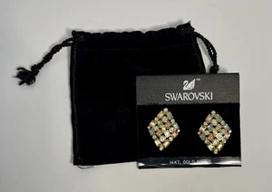 VINTAGE SWAROVSKI SWAN SIGNED CRYSTAL GOLD TONE EARRINGS - Picture 1 of 16