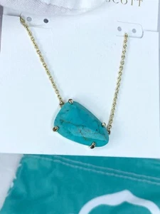 Kendra Scott Isla Necklace Turquoise Color Magnesite Pendant Goldtone - Picture 1 of 6