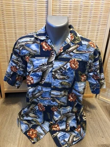 Kalaheo Men's Hawaiian Shirt Medium M 100% Cotton WW2 Airplanes Navy Airforce - Picture 1 of 10
