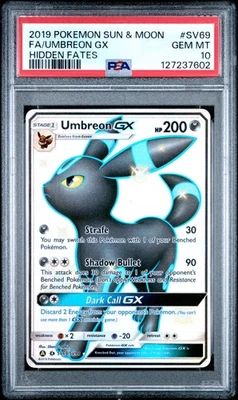 2019 POKEMON SUN & MOON HIDDEN FATES #SV69 FULL ART/UMBREON GX PSA 10 - Image 1 of 2