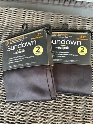 2 X Blackout Energy Saving Curtains Sundown By Eclipse Black  52” By 84 - Image 1 of 4