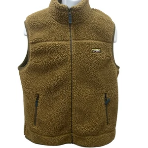 L.L.Bean Mountain Pile Sherpa Fleece Vest Brown Size Large - Picture 1 of 6