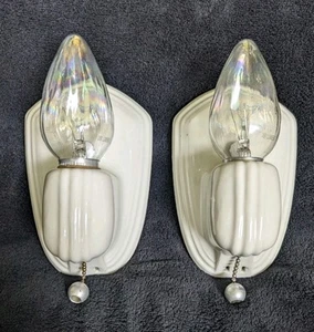 1930's Vintage Art Deco porcelain Bath Sconces by Paulding, *REWIRED* - Picture 1 of 11