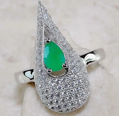 1CT Treated Emerald & White Topaz 925 Sterling Silver Ring Jewelry Sz 6 MM1-7 - Image 1 of 2