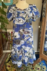 JADE FASHIONS, DAMEN blaues HAWAII KLEID, Schlitzärmel Gr. M, Sommer Urlaub - Bild 1 von 7