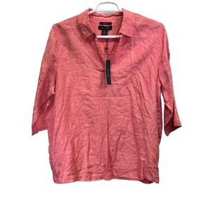 Blusa túnica Tahari nueva con etiquetas para mujer rosa 100 % lino cuello jaspeado manga 3/4 2X - Imagen 1 de 11