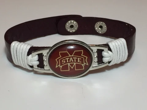 Mississippi State Bulldogs Leather Adjustable Bracelet, Gift for Her Mom Him Dad Cover