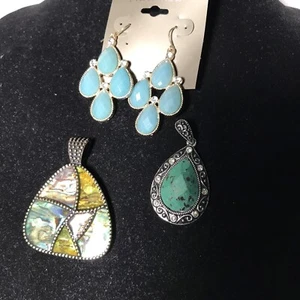 Lia Sophia Potpourri Genuine Abalone Pendant Slide And A 2nd Pendant + Earrings - Picture 1 of 9