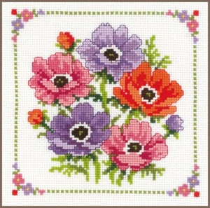 Vervaco Counted Cross Stitch Kit Anemone Bouquet  6.8" x 6.8" - Picture 1 of 2