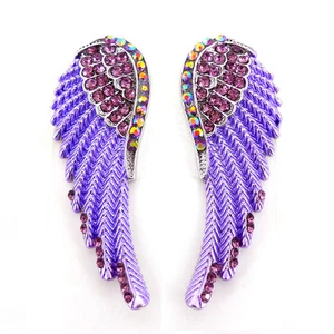 Lovely Purple Angel Wing 5.5cm Long Use Austria Crystal Studs Earrings - Picture 1 of 1