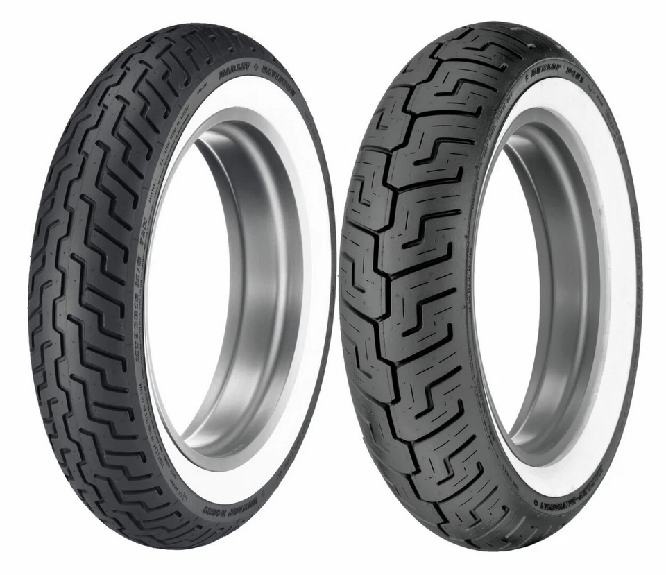 Neumáticos de pared Dunlop MT90-16 y 150/80-16 D402/D401 blancos Harley, Kawasaki, Yamaha Foto 1 de 1