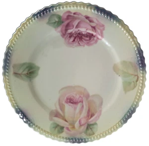  4 antike Kohlrosen Teller Dessert 6 1/4" Perlen überbackener Bodenstempel - Bild 1 von 2