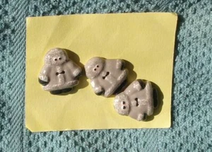 Set of 3 Ceramic Eskimo Novelty Sew-through Two-hole Buttons 1" - One is chipped - Picture 1 of 4