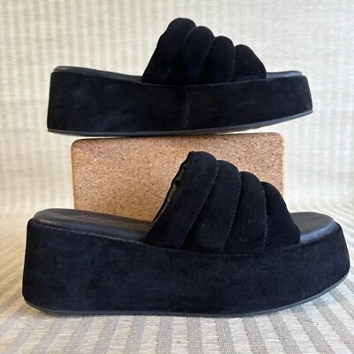 Free People Almost Paradise Plataforma Toboganes Cuero Negro Gamuza Mujeres EU39 US8.5 Foto 1 de 4