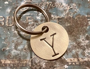 Letter Y Tag Brass Metal Keychain Stamped Name Initial Fob Key 1 Inch ID Tag - Picture 1 of 1